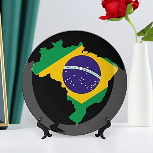 Бразилско знаме MapCustom Фото коска Кина Декоративна чинија личност Керамичка вечера за занаети за жени мажи подароци со штанд