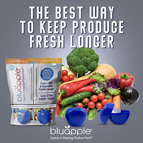 Bluapple Произведуваат Saver Комбо Пакет-Држи Овошје &засилувач; Зеленчук Свежи Во Фрижидер Crisper/Полици, Трае до 3 Месеци, 8 Пакети И 2 Bluapples