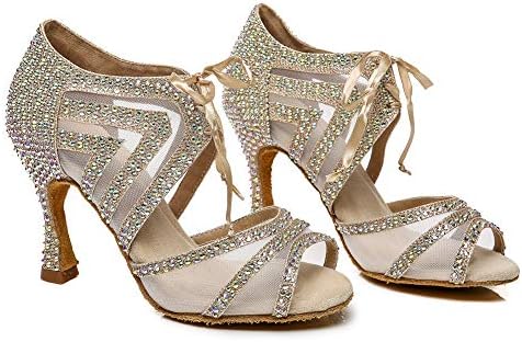 Tinrymx жени Rhinestone танцувачки потпетици латински салса социјални танцувачки чевли за венчавки, YCL435