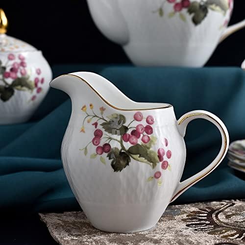 TDDGG 15 парчиња Златен раб за олеснување керамика розова боја цреша кафе сетови со чајник керамички чајник и сет на чаши