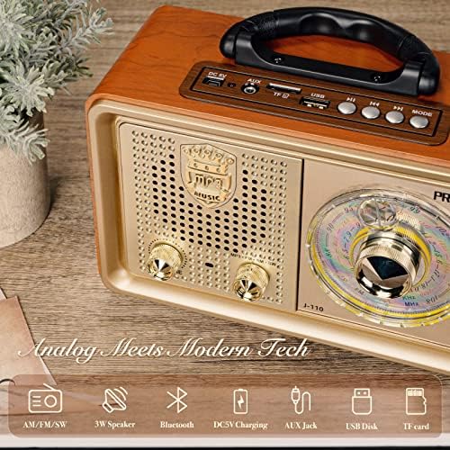 Ретро преносно радио AM FM Shortwave Radio Trabistor Battery оперираше гроздобер радио со Bluetooth, Prunus J-05 AM FM радио преносен