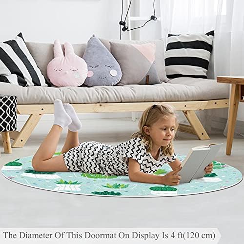 Llnsupply 4 ft круг килим за игра со низок куп, растителен кактус зелено сино бебе кое ползи подни душеци игра игра ќебето новороденче