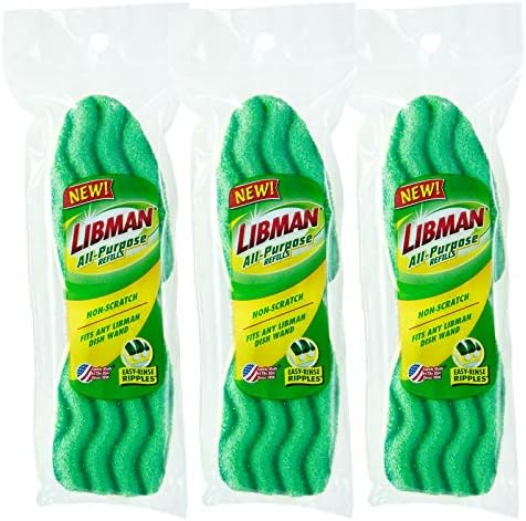 Libman 1484 сите намени за чистење на миење садови, 3 пакувања од 2 сунѓери секој за 6 вкупно сунѓери, зелена боја