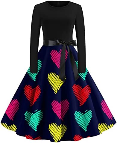 Подароци за Денот на вinesубените за нејзиниот женски долг ракав од 1950 -тите Гроздобер Хепберн, замав фустани, фустани за отпечатоци од
