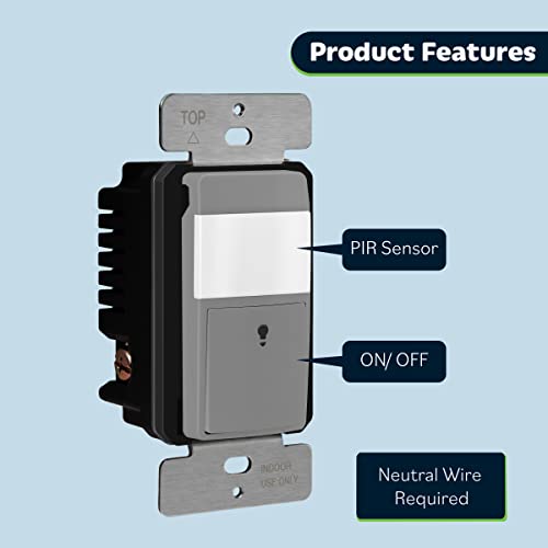 Прекинувач за сензори за движење на врвот, потребна е неутрална жица, прекинувач за светло на сензорот PIR со детектор на ниво