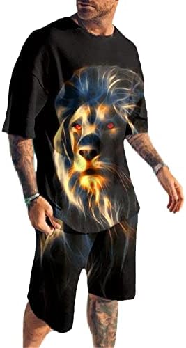 Fестоки Волк лето 3Д печатени маички шорцеви за маици поставени тренерки o вратот Краток ракав костум за облека за мажи
