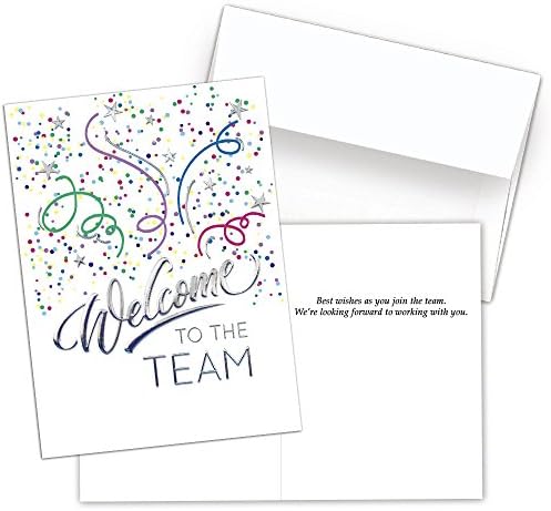 25 картички за добредојде на вработените - Забавен дизајн на конфети - 26 бели коверти - FSC Mix