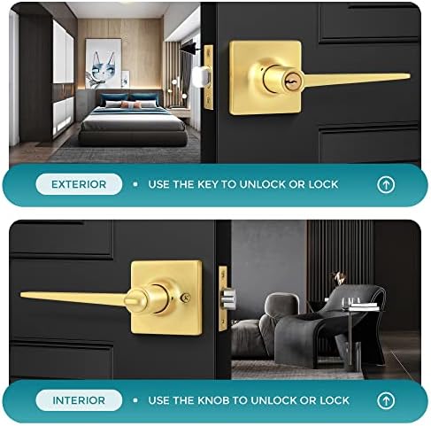 Heittis 2 пакет Златна влезна врата рачка клучева слично, влезна рачка на вратата, надворешен заклучен современ стил, модерен хардвер на влезната