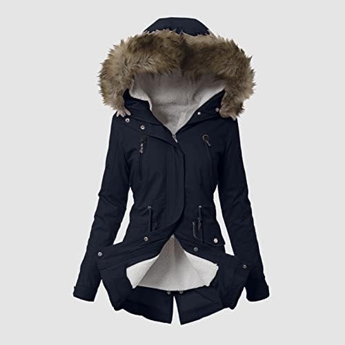 Women'sенски топол зимски палто Зимски женски волна, палто, руно, наречен худи, долг ракав, палто со јакна волна палта 2022 година