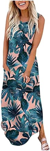 Longенска долга сусперса за обична вратоврска боја макси фустан со кружен врат на плажа фустан без ракави на Хаваи дипломирање