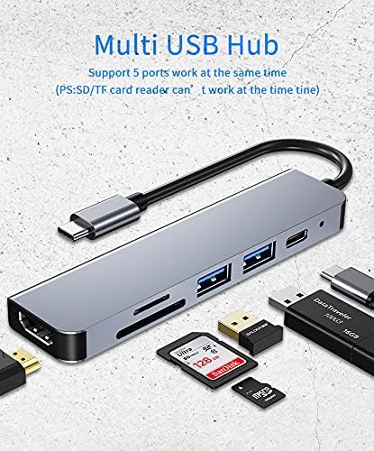Multiport HDM/TF SD Картичка Слот/USB Порта Тип-C ЛАПТОП USB Центар Картичка Читач Адаптер 6-ВО-1 USB Центар