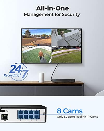 Reolink 4K POE NVR 8 канал пред-инсталиран 2TB HDD, видео рекордер RLN8-410, пакет со 4x RLC-833A POE безбедносни камери со движење