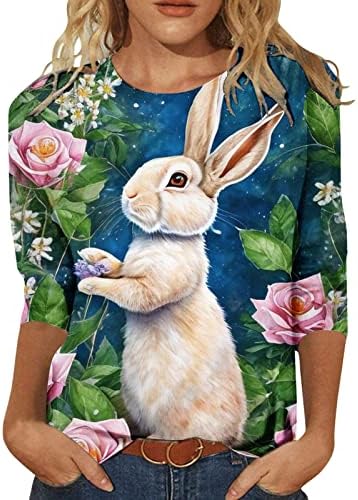 Велигденска кошула за зајаче за жени Симпатична графичка мета трендовски 3/4 ракави врвови на лесна екипа на блуза