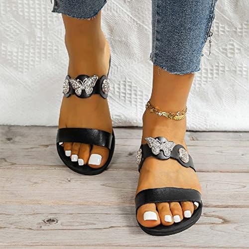 Летни папучи за жени Пеперутка Ринстон декор рамни сандали на отворено лизгање тинејџерки се лизгаат на слајдови за мајка