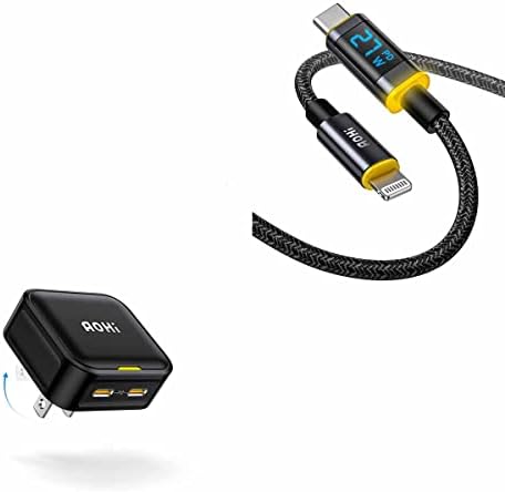 AOHI 40W 2-Port Type-C Адаптер за брз полнач + AOHI 4FT USB C до молња кабел со LED диспел