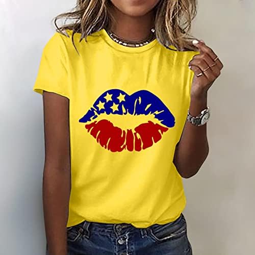 Патриотски кошули за жени Американско знаме лето кратки ракави против маички со маички starsвезди лабави вклопуваат удобни празнични
