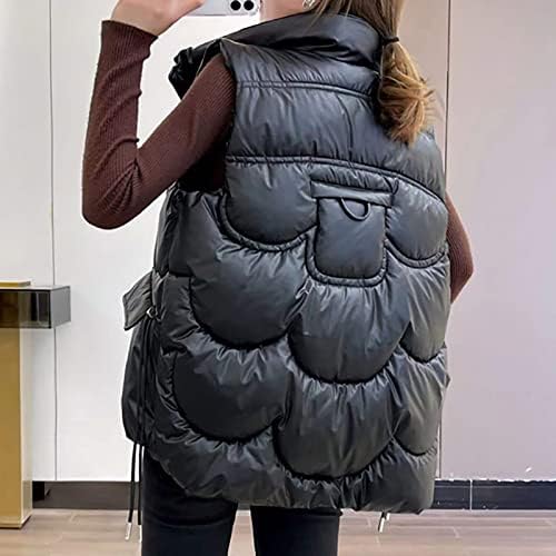 Yuzhih топло жени џеб -елек палто јакна зимски без ракави исклучете го патентот со цврста надворешна облека за надворешна облека, ретро