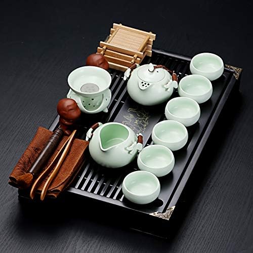 Фанкваре Кинески Керамички Кунг Фу Комплет Чај Со Послужавник За Чај И Мали Алатки За Чај, Услуга За Порцелански Чај, Бела Боја