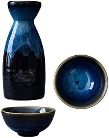 LQBYWL Sake Cup, јапонски чаша, јапонски сет за ради, традиционална црна керамика поставува 1 сад и 2 чаши