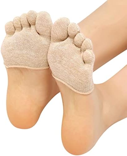 3 пара жени јога спорт кои не се лизгаат пети чорапи Половина потпетици со пет прсти чорапи украсени чорапи за пети