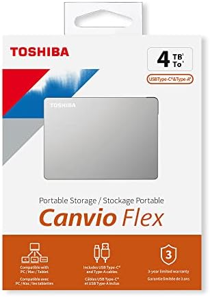 Toshiba 4tb Canvio Flex Пренослив Надворешен Хард Диск За mac, windows PC и таблет употреба, Компатибилен Со Повеќето USB-C И USB-A Уреди,