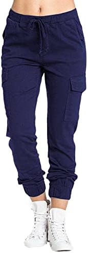 Дами повеќе џебни карго -обични панталони еластични половини корсет јаже панталони песни за песни за породилни панталони