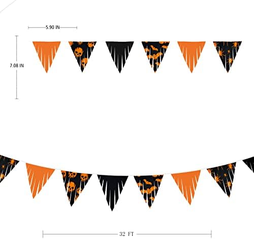 32ft портокалова црна пенант банер пајак череп лилјаци ткаенина триаголник знаме за знаме за вештерки за Ноќта на вештерките
