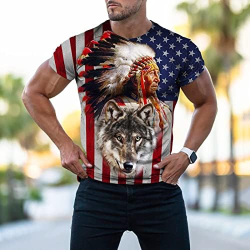 XXBR Ден на независност Менс патриотски маици, Ретро САД знаме Индиски племенски маички врвови летни тренинзи тенок вклопувачки маица
