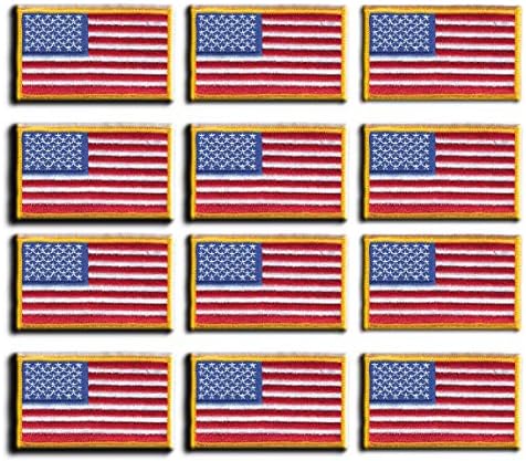 12 пакувања - Американско знаме извезено лепенка, златна граница САД Соединетите Американски Држави, американско знаме за печ, шиење,