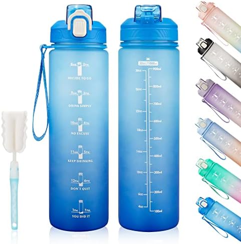 YC кујнски мотивационо шише со вода со временски маркер- 32oz шишиња со вода со време за пиење, протекување и БПА бесплатно спортско шише