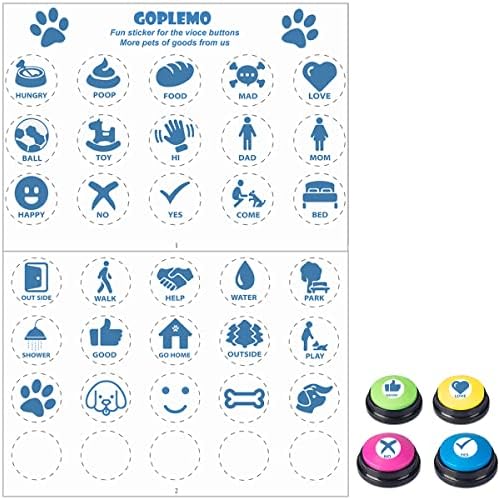 Копчиња за кучиња за комуникација 4 сет на копчиња за снимање 4counts, налепници 35 брои