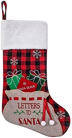 Божиќни вреќи за виси -19in карирани печати Божиќни торби за порибување кадифни божиќни чорапи декорација Божиќ