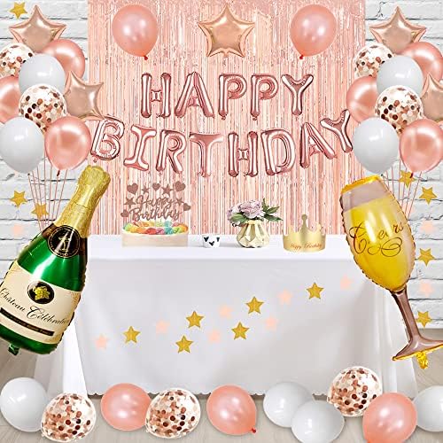 Fancypartyshop 79-Ти Роденден Украси-Розово Злато Среќен Роденден Банер И Појас Со Број 79 Балони Латекс Конфети Балони Идеален За Девојче