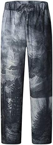 Обични Ленени Панталони ЗА Мажи 3д Печатени Плус Големина Широки Пижами Панталони Со Џебови Удобни Врвки За Влечење Летни Долги Панталони