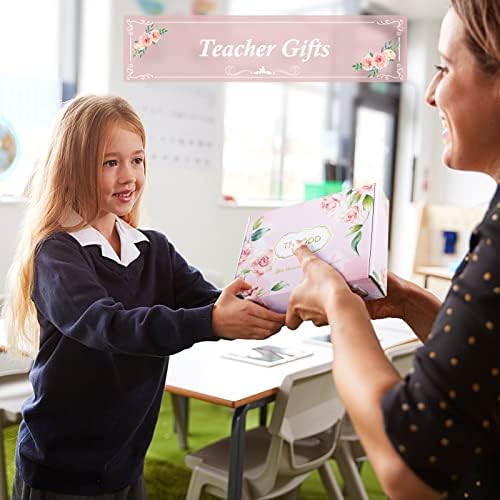Подароци за наставници за роденден на роденден, цветни торбички торбички торбички со торба за шминка, внатрешен џеб, картичка,