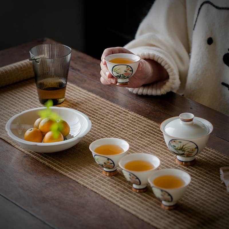 Yxbdn 7pc/Поставете чисто рачно насликан цвет керамички чај за домаќинство сет кинески чај церемонија чај правејќи живи додатоци за