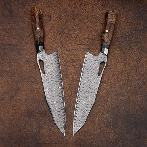 Фзизуо 10 Челик Од Дамаск Јапонски Готвачки Нож, професионално рачно изработен, исклучително остар стабилен јавор со кожна обвивка погоден