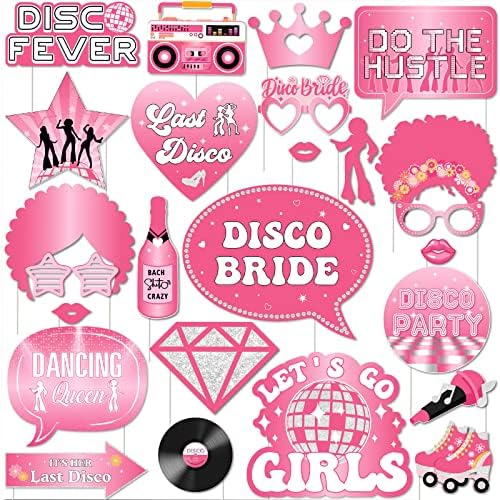 Последни украси за забави на дискотеки, 25 парчиња Последно диско Дискотерото, фото штанд, реквизити со топла розова каубојка Последна