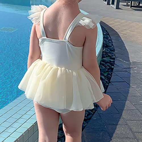 Нови мали и средни девојки модни суспензии на плажа за одмор на плажа, фустан за капење со костим за капење со дете од 2 парчиња