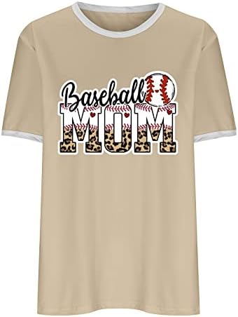 Бејзбол мама маица за жени Смешна графичка кошула од леопард, краток ракав, тркалезен врат, печатен пулвер, врвови на врвови