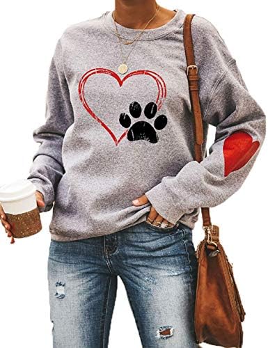 Etatng женски кучиња шепа печати со долг ракав, џемпери за џемпери, обичен пуловер лабаво куче маица врвови на врвови