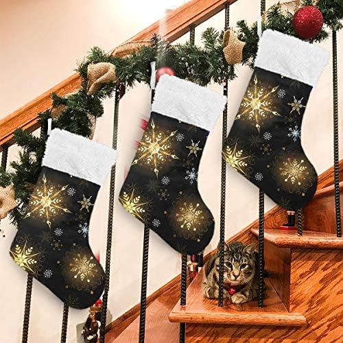 Алаза Божиќни чорапи златни снегулки Класични персонализирани големи декорации за порибување за семејни сезонски празници Декор 1