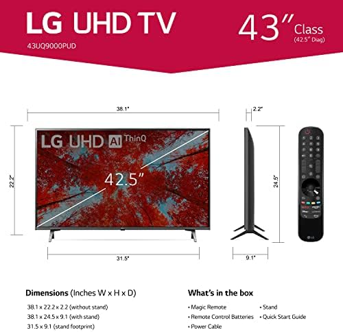 LG 43-инчен КЛАСА UQ9000 Серија 4k Паметен ТЕЛЕВИЗОР Со Alexa Вграден Во 43uq9000pud S65Q 3.1 ch Висока Резолуција Аудио Звучна Лента w/DTS ВИРТУЕЛЕН: X Синергија w ТВ, МЕРИДИЈАН, HDMI и bluetoot