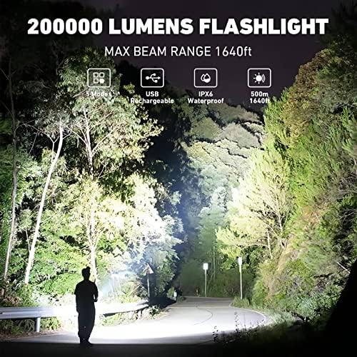Flashlights за полнење на Flangs на Niaochao, високи лумени, 2 пакувања 200000 лумен супер светла LED фенерче со 5 режими, зумирање, IPX6