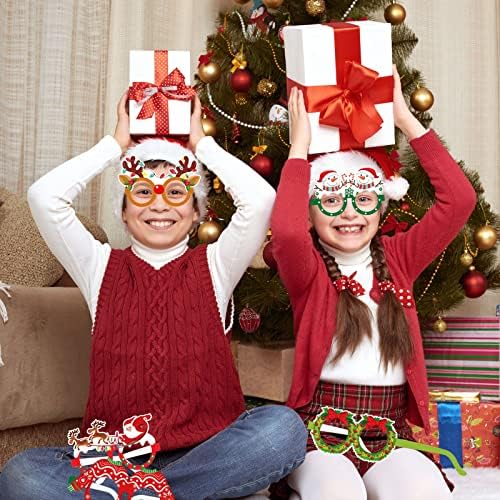 Howaf Божиќни очила, 30 парчиња Рамки за Божиќни забави, Божиќни забави фаворизираат очила за деца, Божиќна хартија за очила за очила Дедо Мраз, Дизајн на снежен човек з