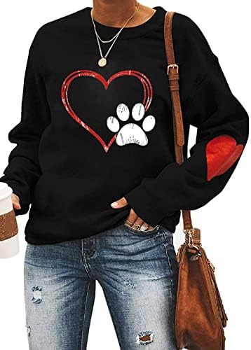 Sunidol omeенски кучиња шепа печати џемпери со долги ракави, екипаж на екипаж, пулвер, случајно куче маица врвови на врвови