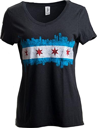 Небото знаме на Чикаго Сити | Гроздобер ретро Трибленд В-врат на врвот на вратот за жени