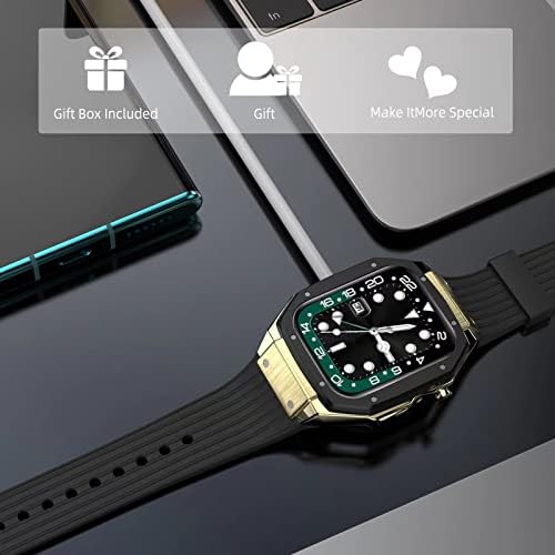 Луксузен опсег кутија компатибилен со Apple Watch Series 8/7 45mm, цврсто заштитно куќиште со меки силиконски спортски бендови