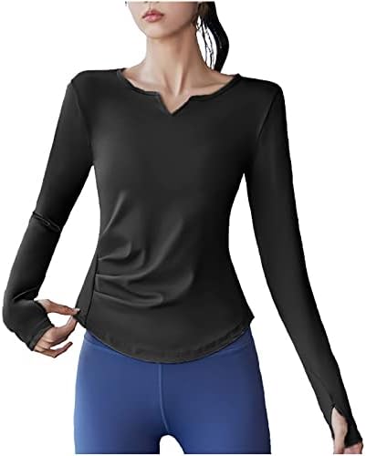 Лејди есен летен маица со долг ракав 2023 V вратот Дупе тенок туника спортска атлетска блуза камизола маичка за женски