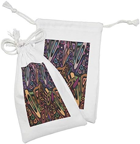 Лунарлива лакова ткаенина торбичка сет од 2, гроздобер фанки микс трипи традиционална шема на културна церемонија, мала торба за влечење за маски